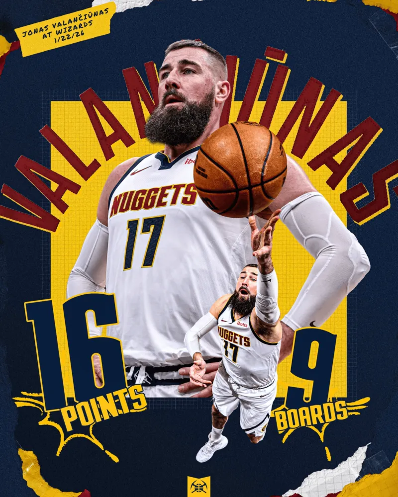 复出首战！掘金官方晒瓦兰数据海报：16分9板仅需22分钟！